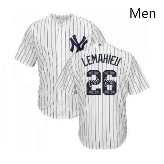 Mens New York Yankees 26 DJ LeMahieu Authentic White Team Logo Fashion Baseball Jersey
